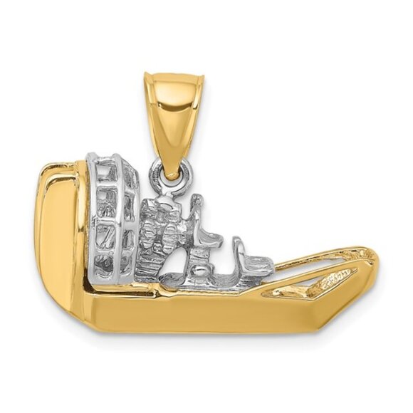 14k Yellow and White Gold Two-tone 3-D Airboat Necklace Charm Pendant dad father - Picture 1 of 7